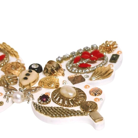 Handcrafted Butterfly Jewelry Wall Art Decor With Vintage Accents Repurposed - Picture 3 of 6